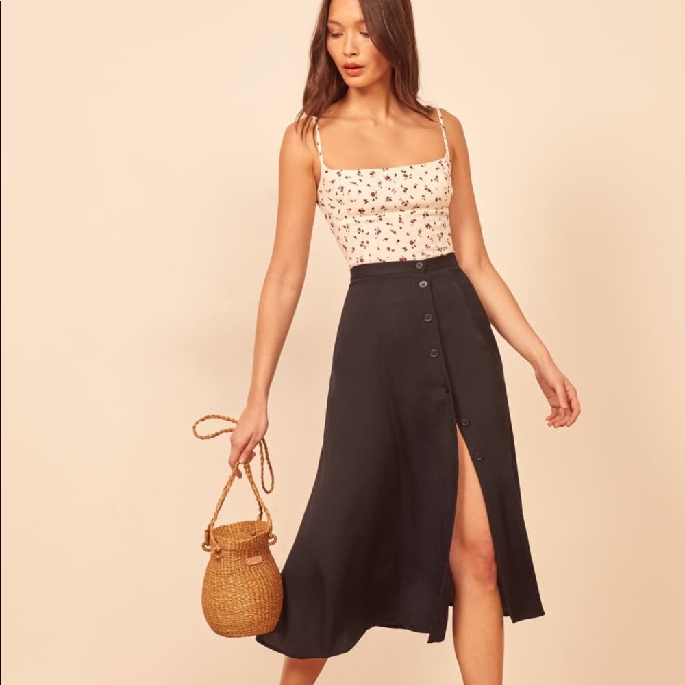 NWT Reformation Hermosa Button Up Skirt Black Sz 4